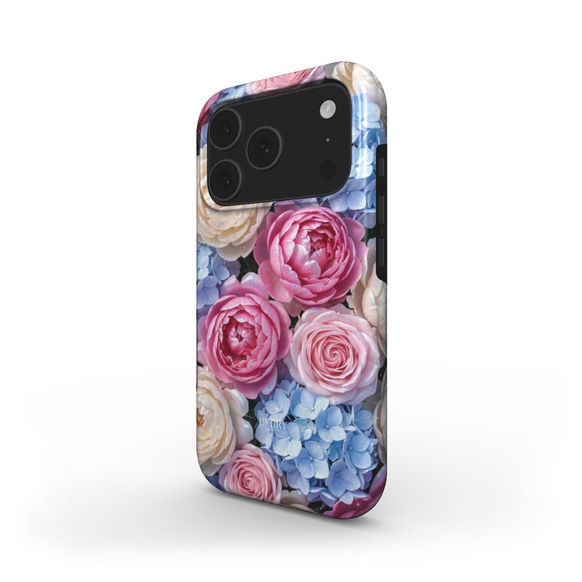 Berry Denmark Glossy floral rose hydrangea iPhone 17 Pro Max phone case side view