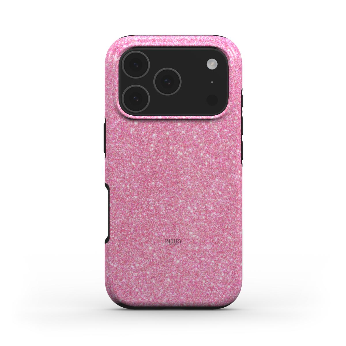 Trendy feminine pink glitter phone case with a sparkling feminine aesthetic that adds a beautiful girly touch to protect your device in style