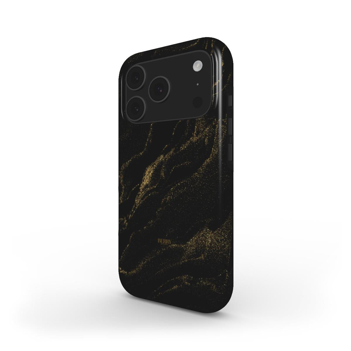 Trendy black and gold phone case with elegant swirling pattern, combining feminine charm and a modern aesthetic for a beautiful and popular look.