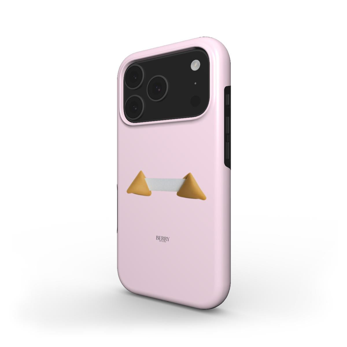 Trendy feminine phone case in pink with gold and beige geometric accents, featuring a sleek and aesthetic design for a popular girly look.