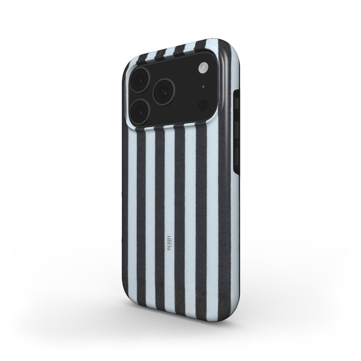 Trendy black and white striped phone case with a sleek design, offering a chic and feminine look for that popular and beautiful everyday style.