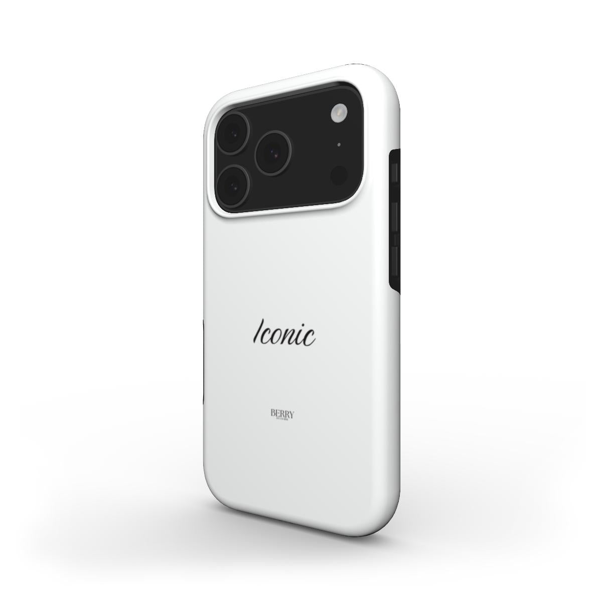 White minimalist phone case with sleek design and feminine aesthetic, featuring subtle branding and clean lines for a trendy, beautiful look.