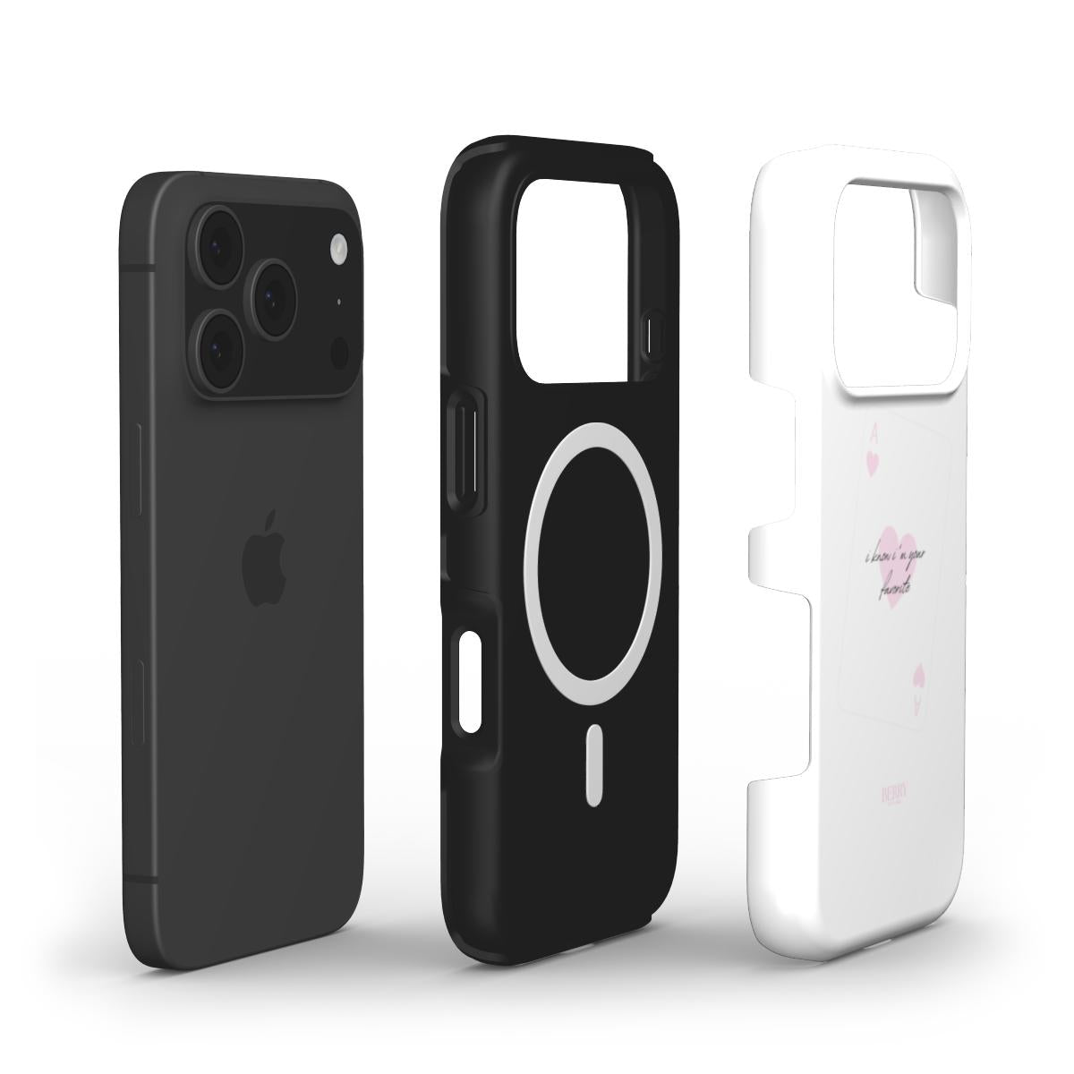 Black and white phone cases with MagSafe compatibility, featuring a feminine and trendy pink multicolor design for a stylish, girly aesthetic.