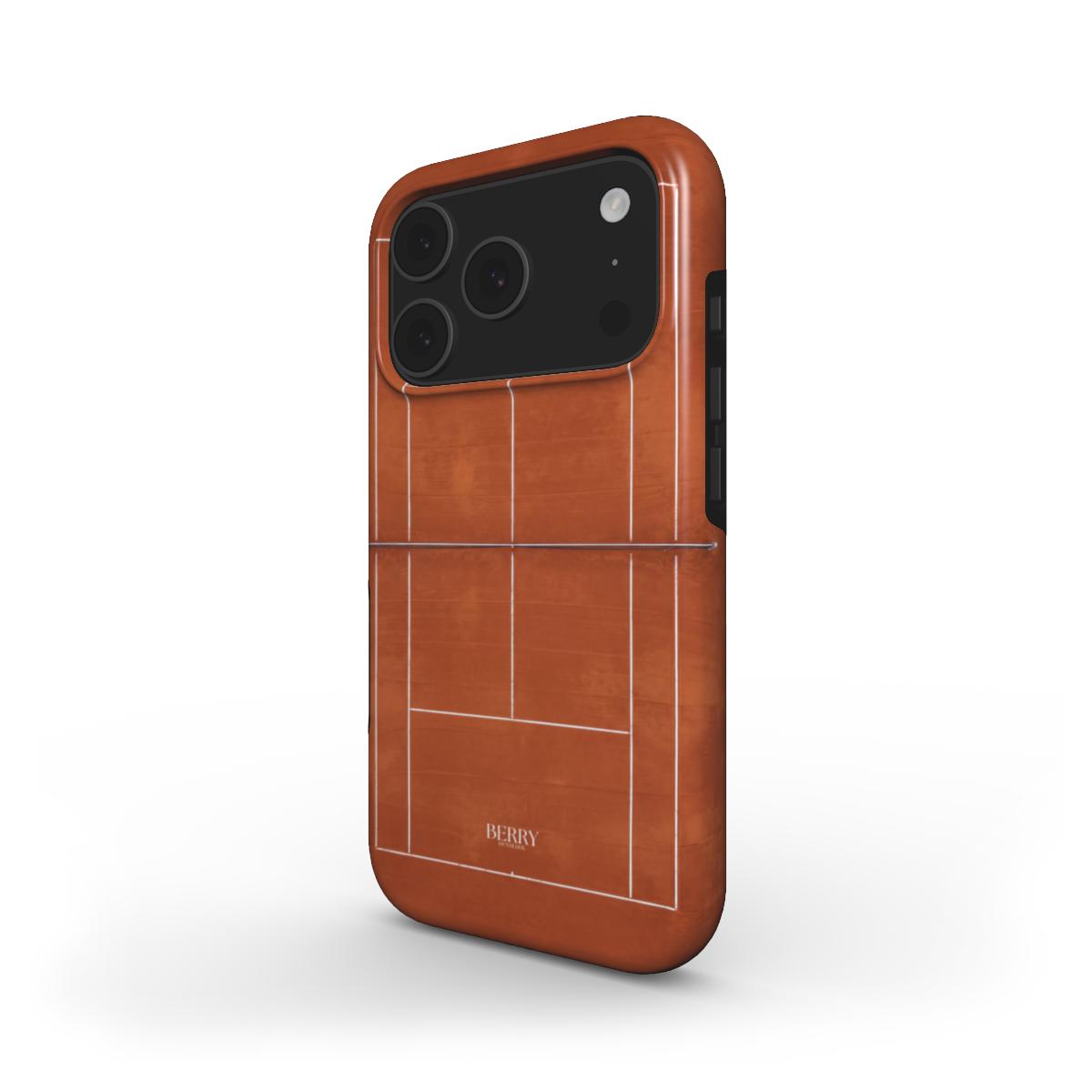 Trendy phone case with a sleek multicolored design in brown and orange tones, featuring a feminine geometric pattern and elegant aesthetic appeal.