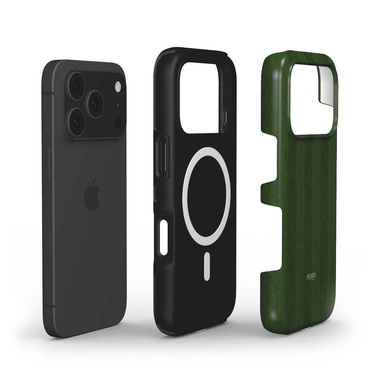 Trendy sleek green and black stylish phone cases designed with an aesthetic, feminine touch for a popular and beautiful everyday look.