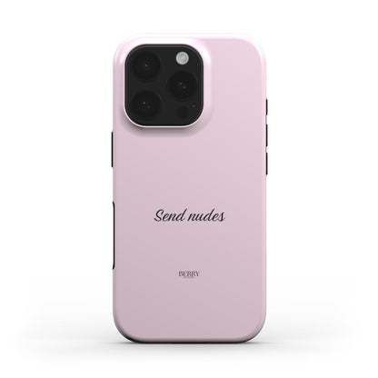 Trendy pink phone case with stylish black script text featuring a girly and feminine aesthetic, perfect for a unique and popular look.