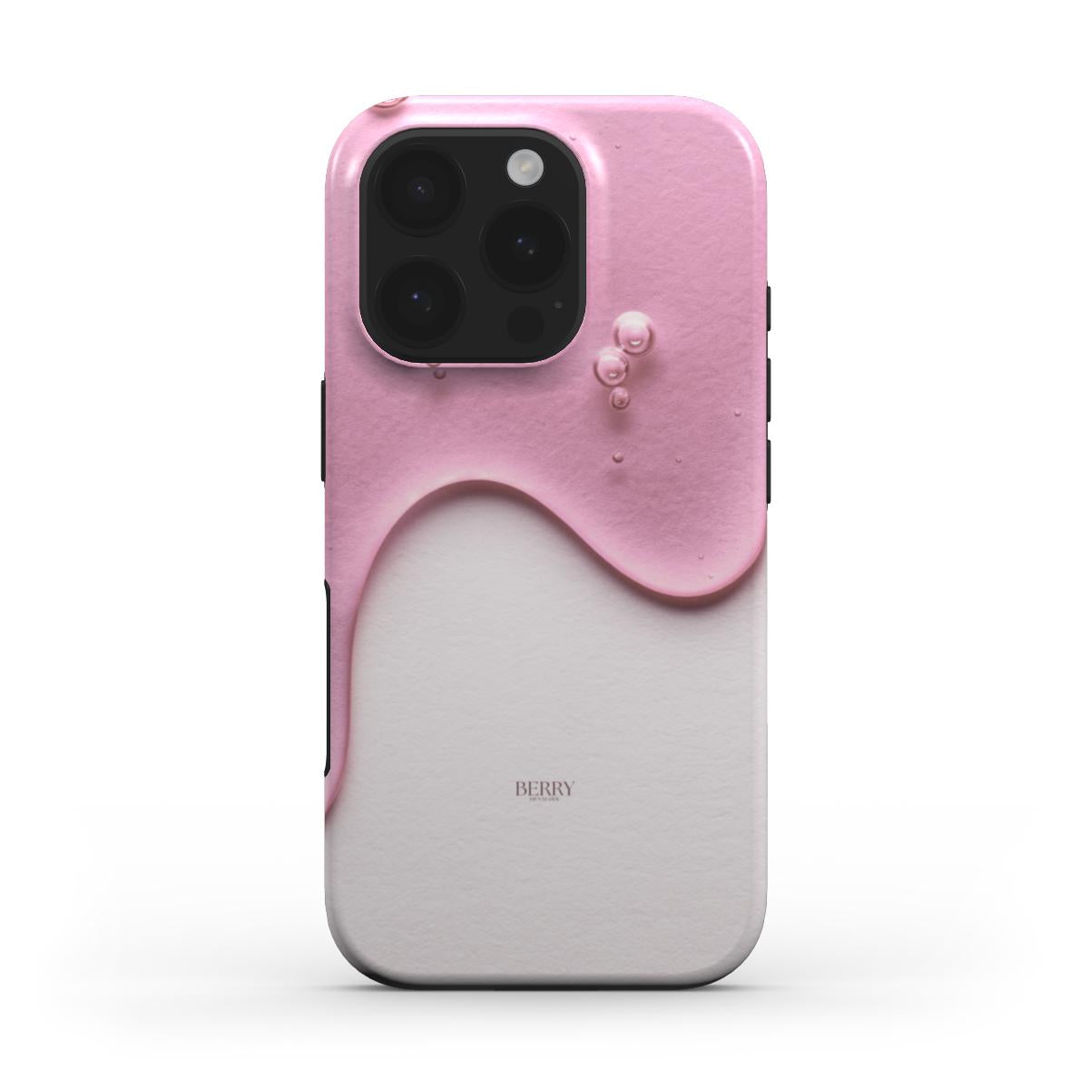 Trendy phone case with a feminine pink, white, and multicolored pattern designed for a beautiful and girly aesthetic.
