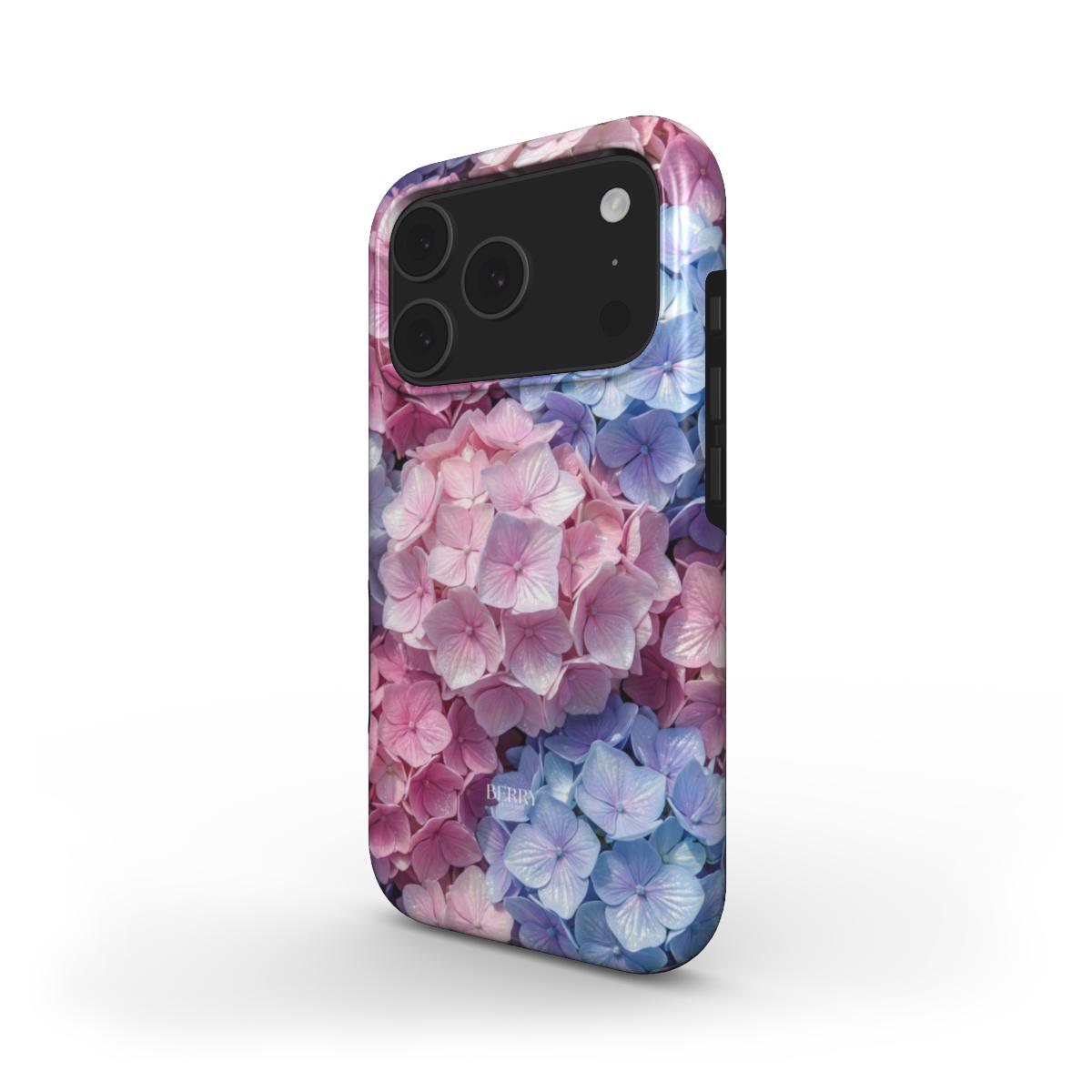 Berry Denmark Glossy Hortensia hydrangea floral iPhone 17 Pro Max phone case side view
