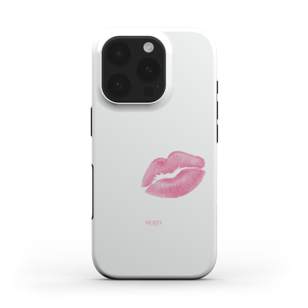 Trendy feminine phone case in white with a pink lips print, offering a girly and beautiful aesthetic perfect for that popular stylish look.