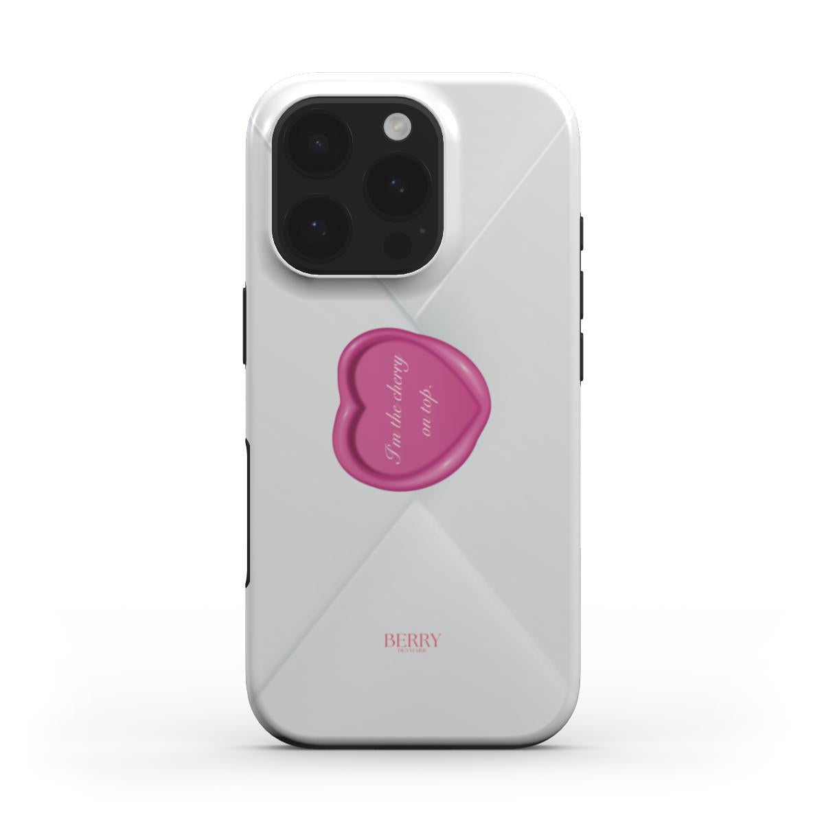 Trendy white phone case with a feminine pink heart detail, stylishly combining aesthetic charm and popular girl vibes for a beautiful, girly look.