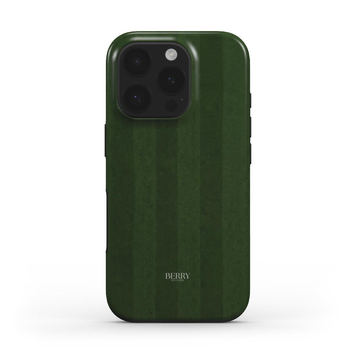 Trendy deep green phone case with subtle striped pattern offering a sleek, feminine, and stylish look for everyday elegance and protection.
