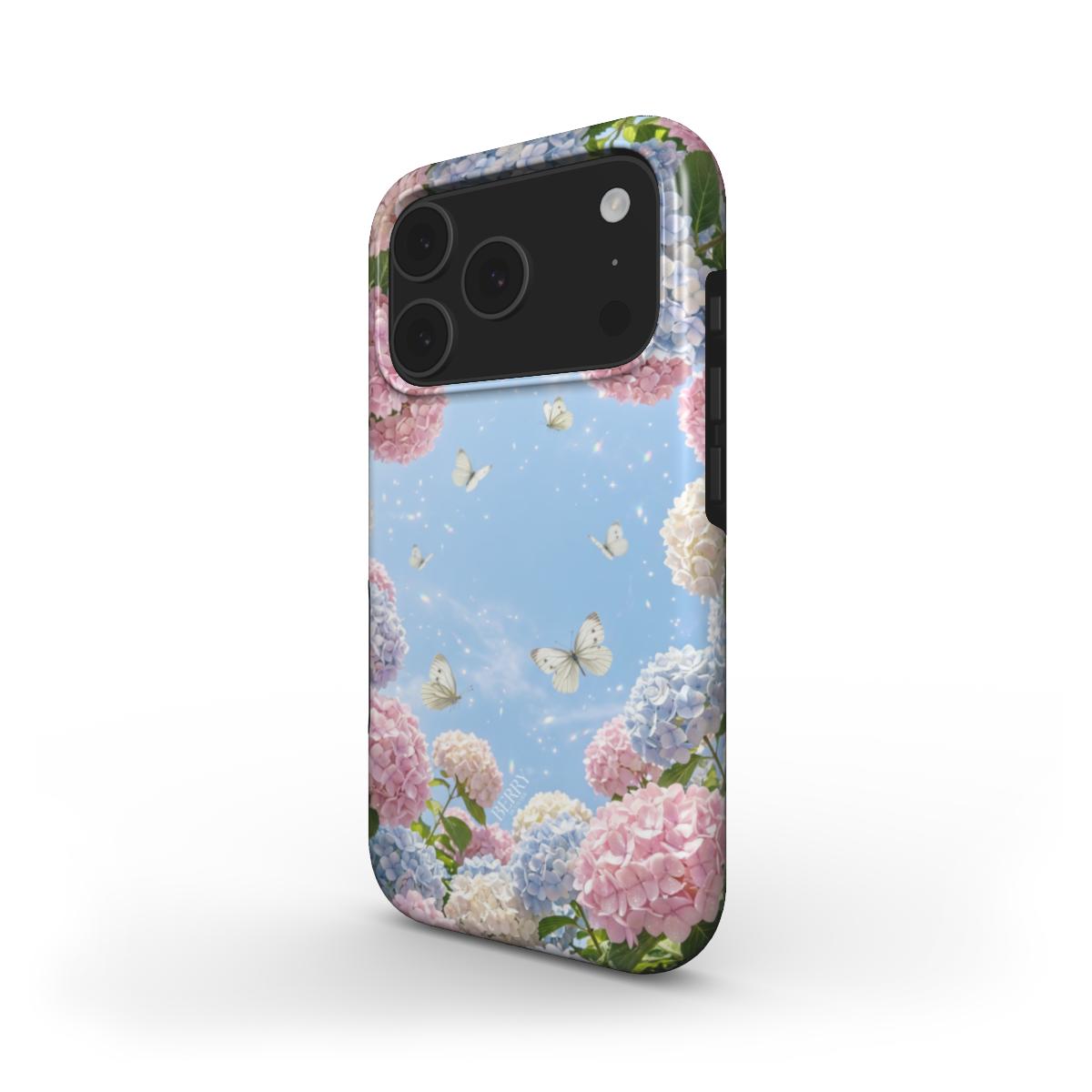 Berry Denmark Hamptons Butterflies hydrangea butterfly iPhone 17 Pro Max phone case side view