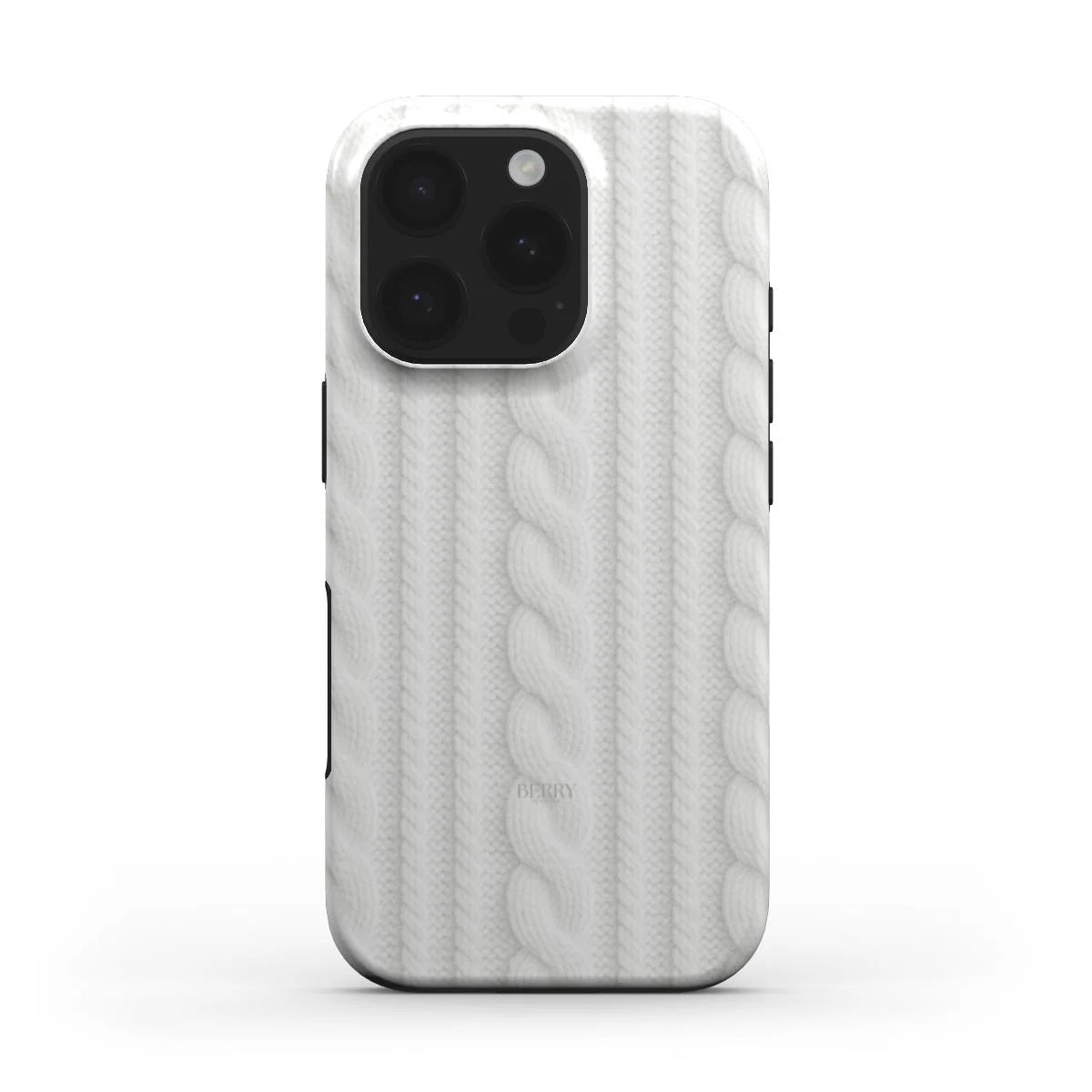 Trendy white phone case with a soft, knitted pattern design, offering a stylish and feminine touch to protect your device elegantly.