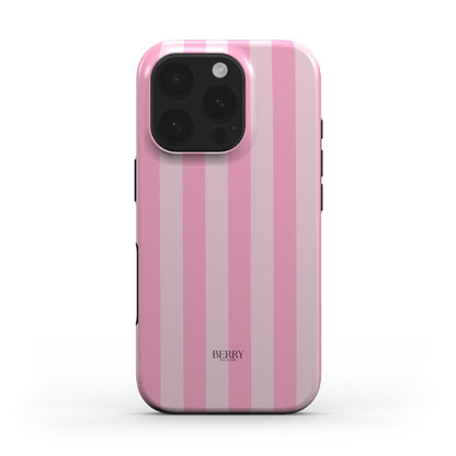 Trendy pink striped phone case with a sleek design, featuring a feminine and stylish look perfect for that girly and popular aesthetic.