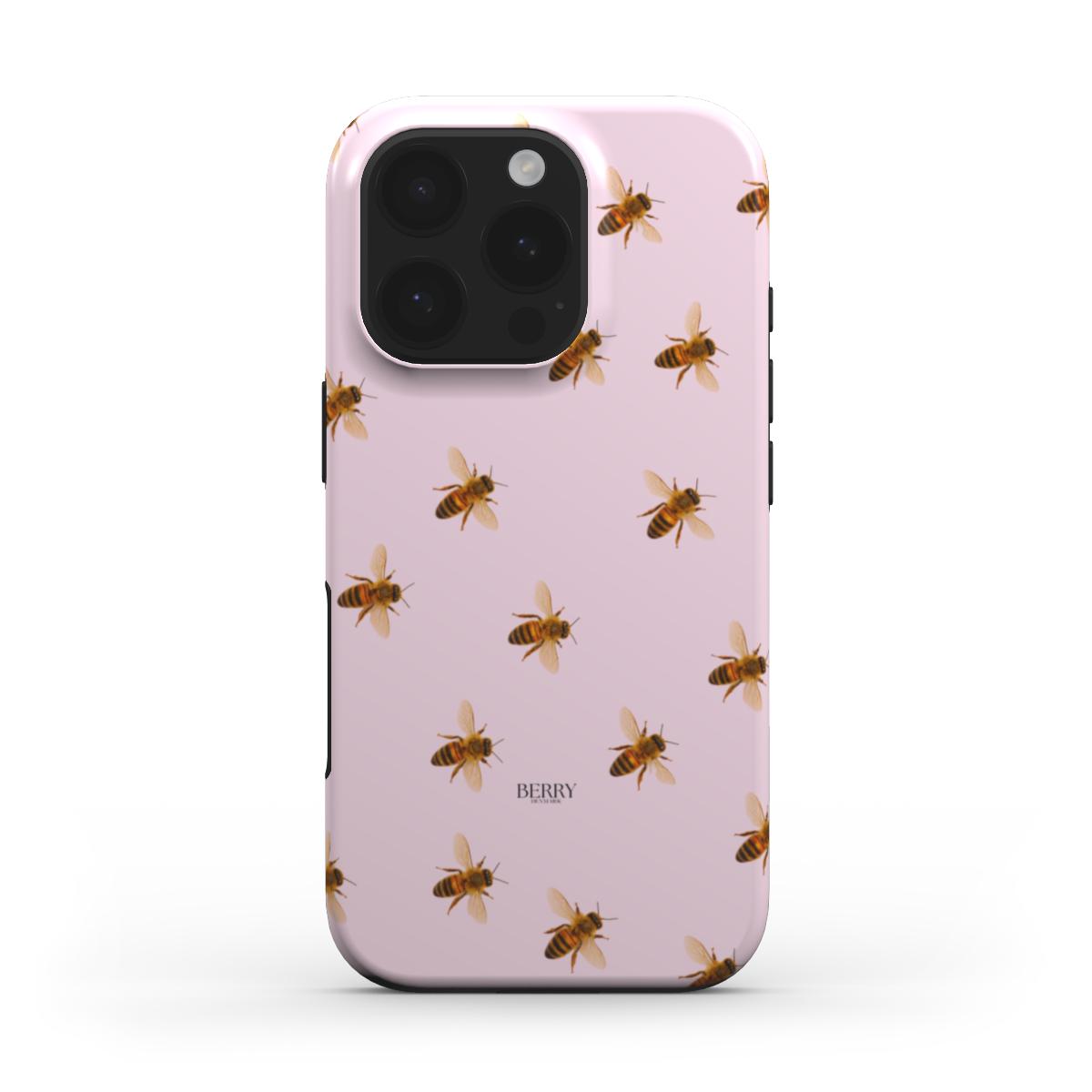 Trendy pink phone case with detailed bee pattern, offering a feminine and aesthetic design perfect for that girly, beautiful vibe.