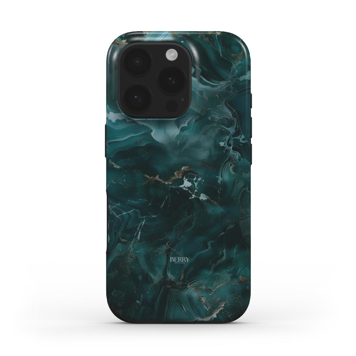 Trendy phone case with elegant green marble quartz pattern featuring rich swirls for a feminine and beautiful aesthetic look.