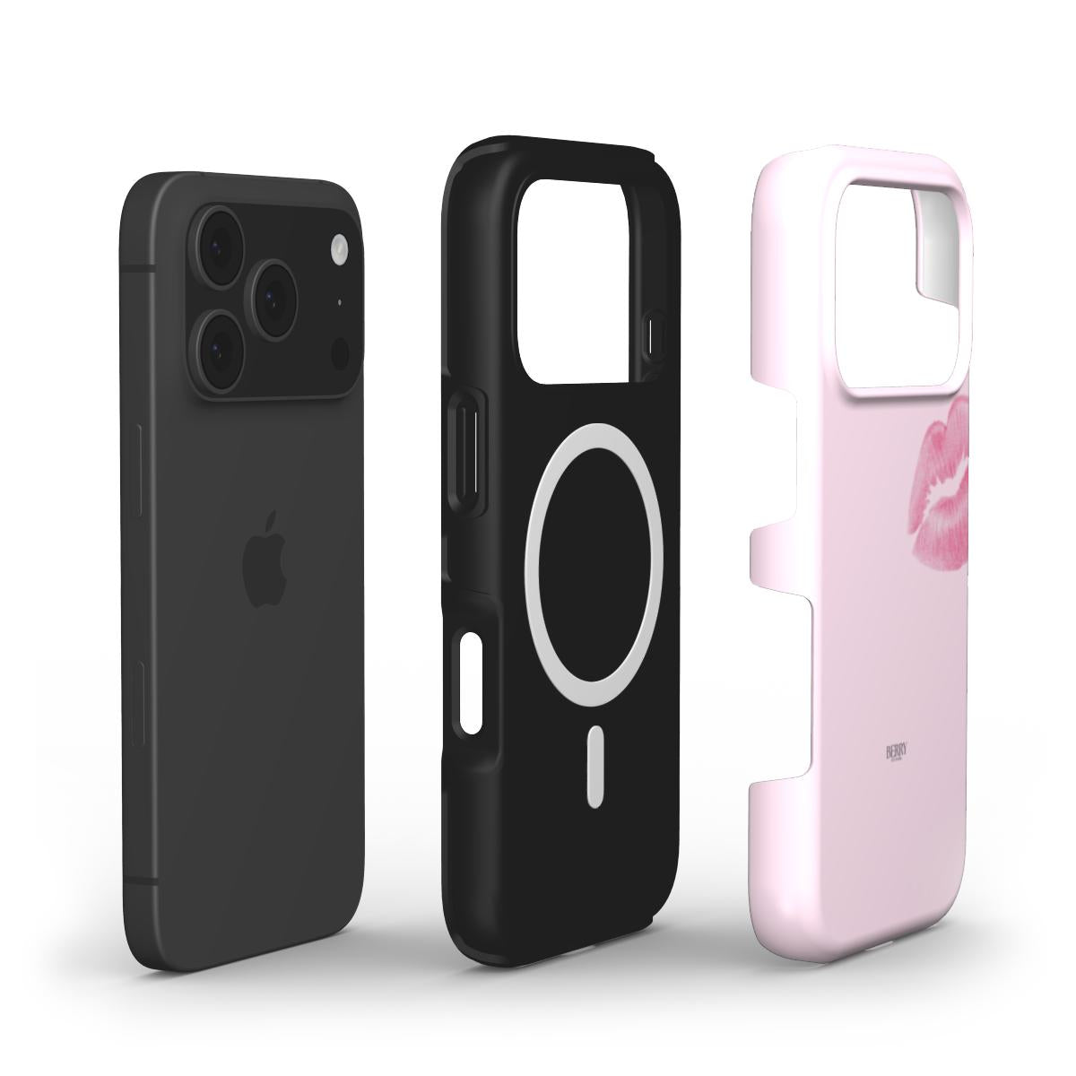 Pink phone case with lips pattern designed to add a trendy, feminine, and aesthetic touch to a smartphone's look.