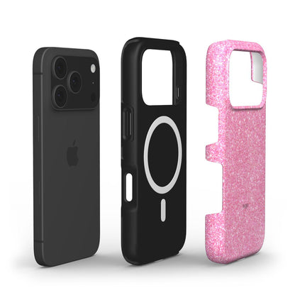 Trendy pink glitter phone case with feminine, aesthetic, and girly design, perfect for that popular stylish look.