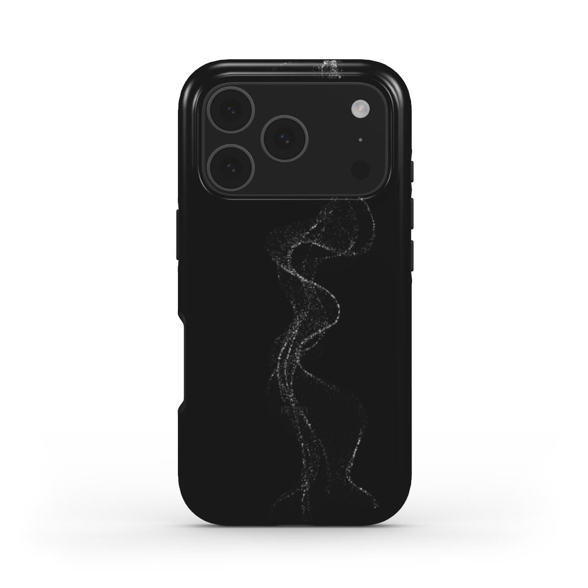 Trendy black phone case with a sleek silver swirl pattern, combining minimalistic and feminine design for a beautiful and popular stylish look.