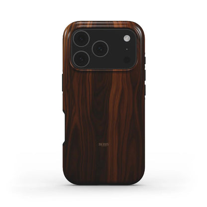 Trendy sleek phone case with brun wood grain pattern, combining feminine charm and natural beauty for a stylish and unique aesthetic.