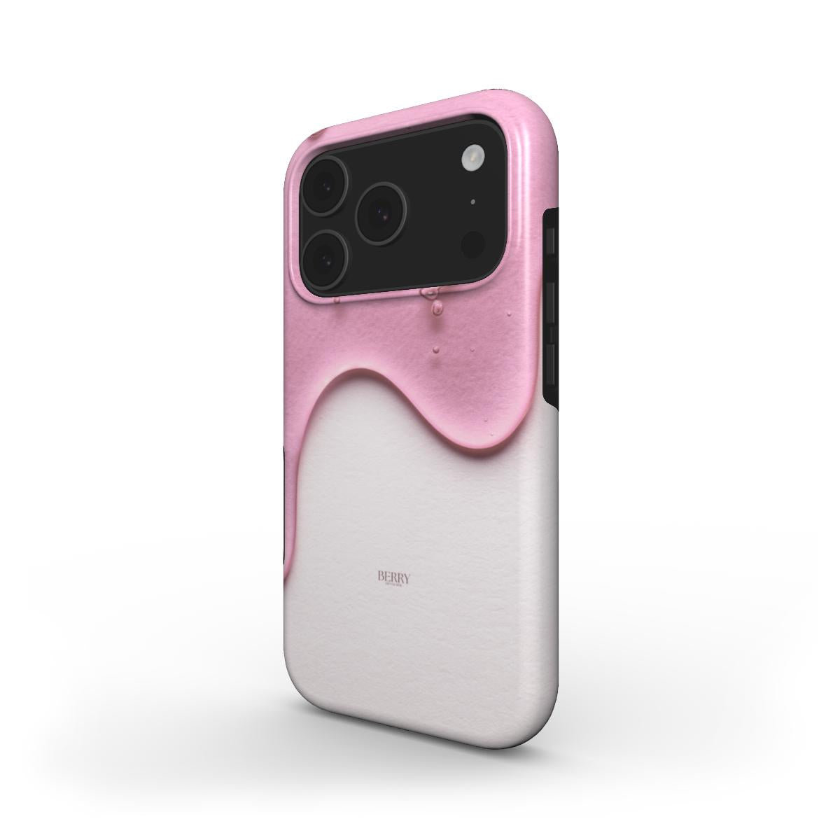 Trendy phone case with a feminine pink and white multicolor pattern resembling dripping honey, combining aesthetic and girly design elements.