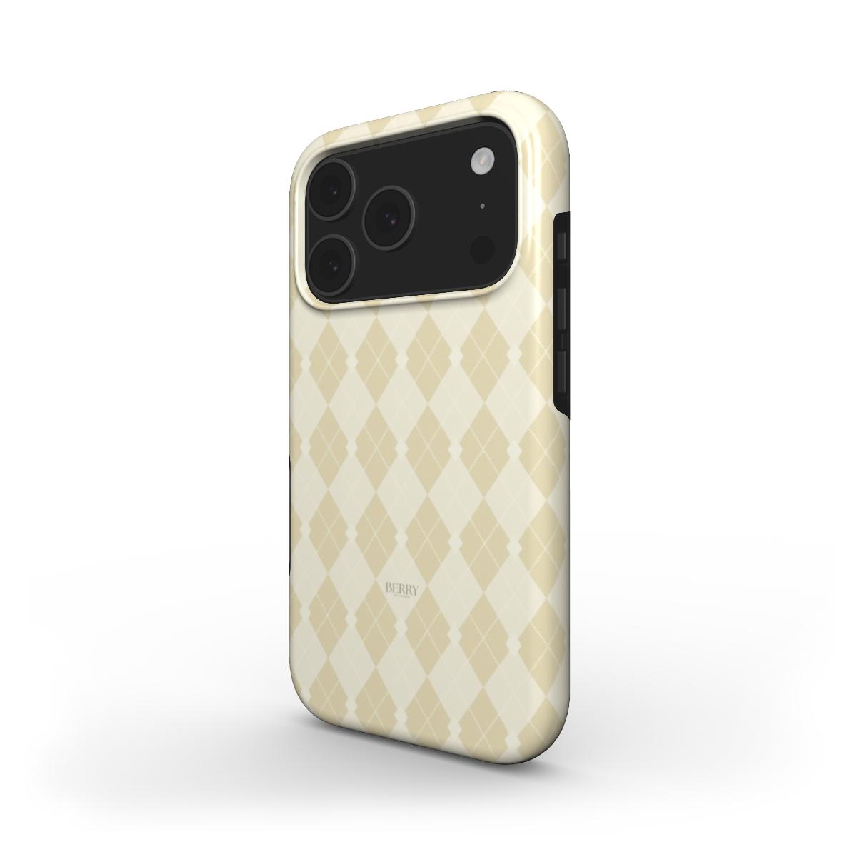 Trendy beige and flerfarvet patterned phone case with a stylish diamond design, offering a feminine and aesthetic look for that popular girl vibe.