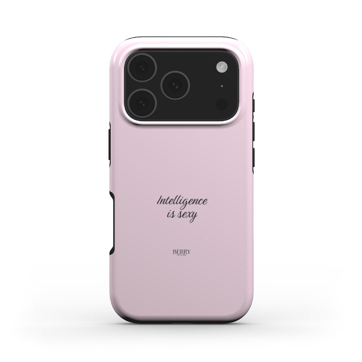 Trendy pink phone case with elegant "Intelligence is sexy" text, featuring a feminine and beautiful design perfect for a stylish and girly aesthetic.