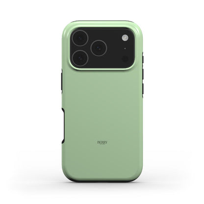 Trendy feminine phone case in soft grøn with sleek minimalist design and subtle Berry Denmark branding for a beautiful, fresh aesthetic look.
