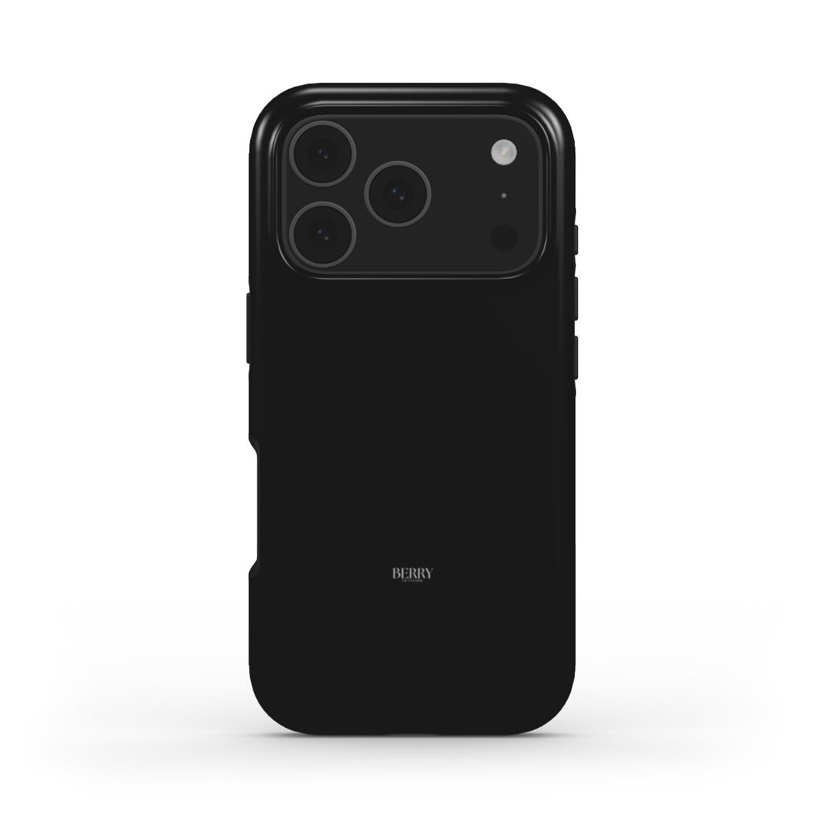 Sleek black phone case with minimalist design and subtle branding, offering a trendy and feminine look perfect for a stylish, modern aesthetic.