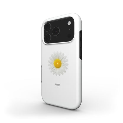 Trendy white phone case featuring a feminine yellow and white daisy design, combining a clean and beautiful aesthetic with a popular girly style.