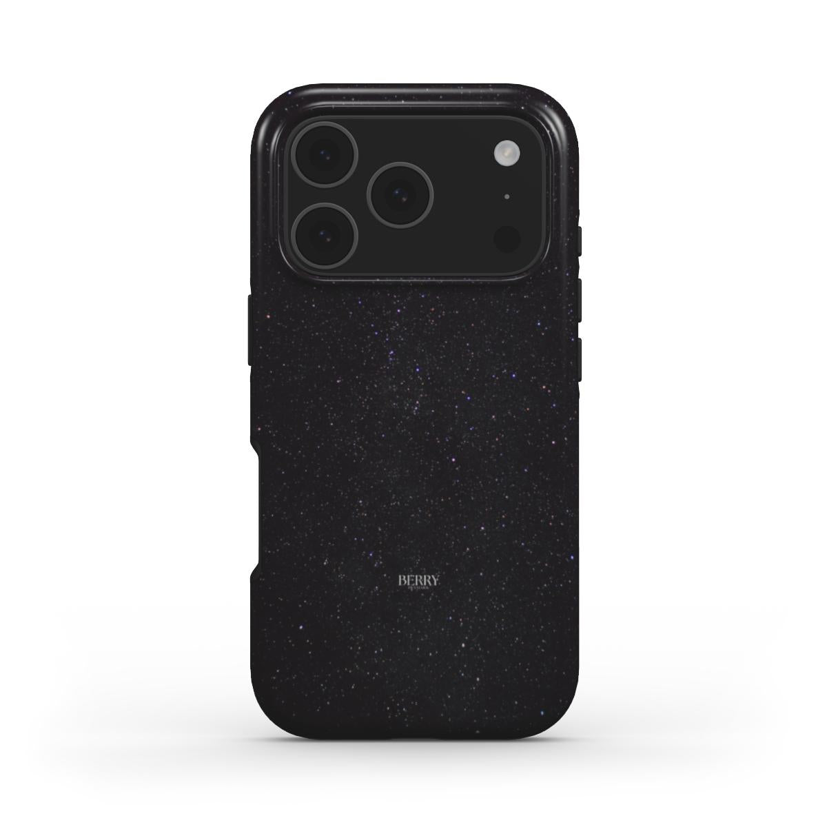 Trendy feminine phone case with a dark midnight sparkle pattern, combining an aesthetic and beautiful design perfect for a girly stylish look.