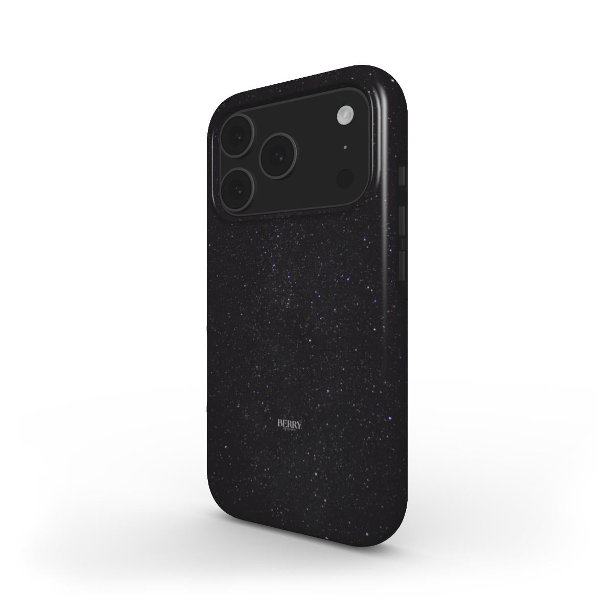 Trendy feminine phone case with a sleek, dark midnight sparkle pattern offering a beautiful, aesthetic look for that girl who loves stylish protection.