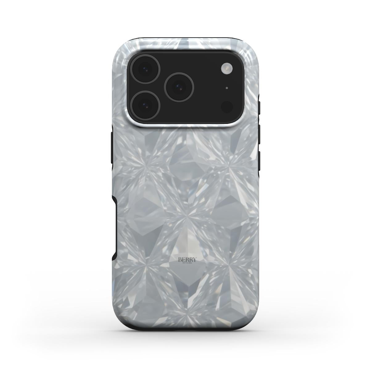 Trendy phone case with a feminine, blurred diamond pattern in silver, white, and multicolor, offering a stylish and beautiful protective design.