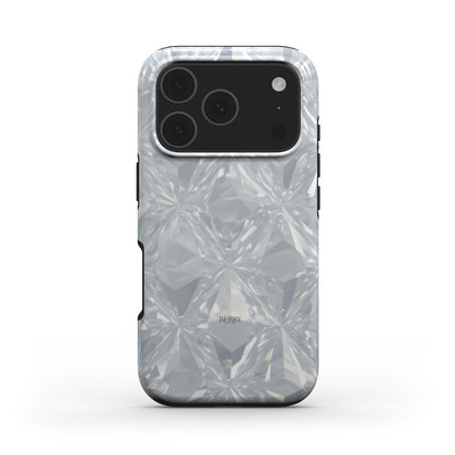 Trendy phone case with a feminine, blurred diamond pattern in silver, white, and multicolor, offering a stylish and beautiful protective design.