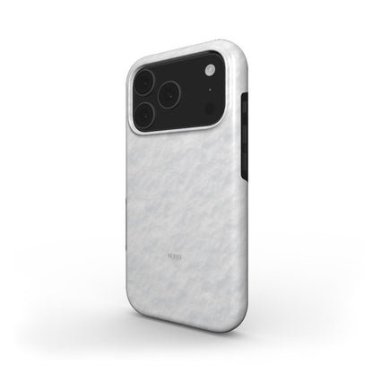 Trendy white phone case with a soft snow texture, featuring a sleek and feminine design for a popular, aesthetic look.
