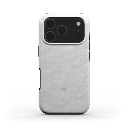 Trendy feminine phone case in soft white with subtle textured pattern, combining elegant and popular style for a beautiful, girly aesthetic.