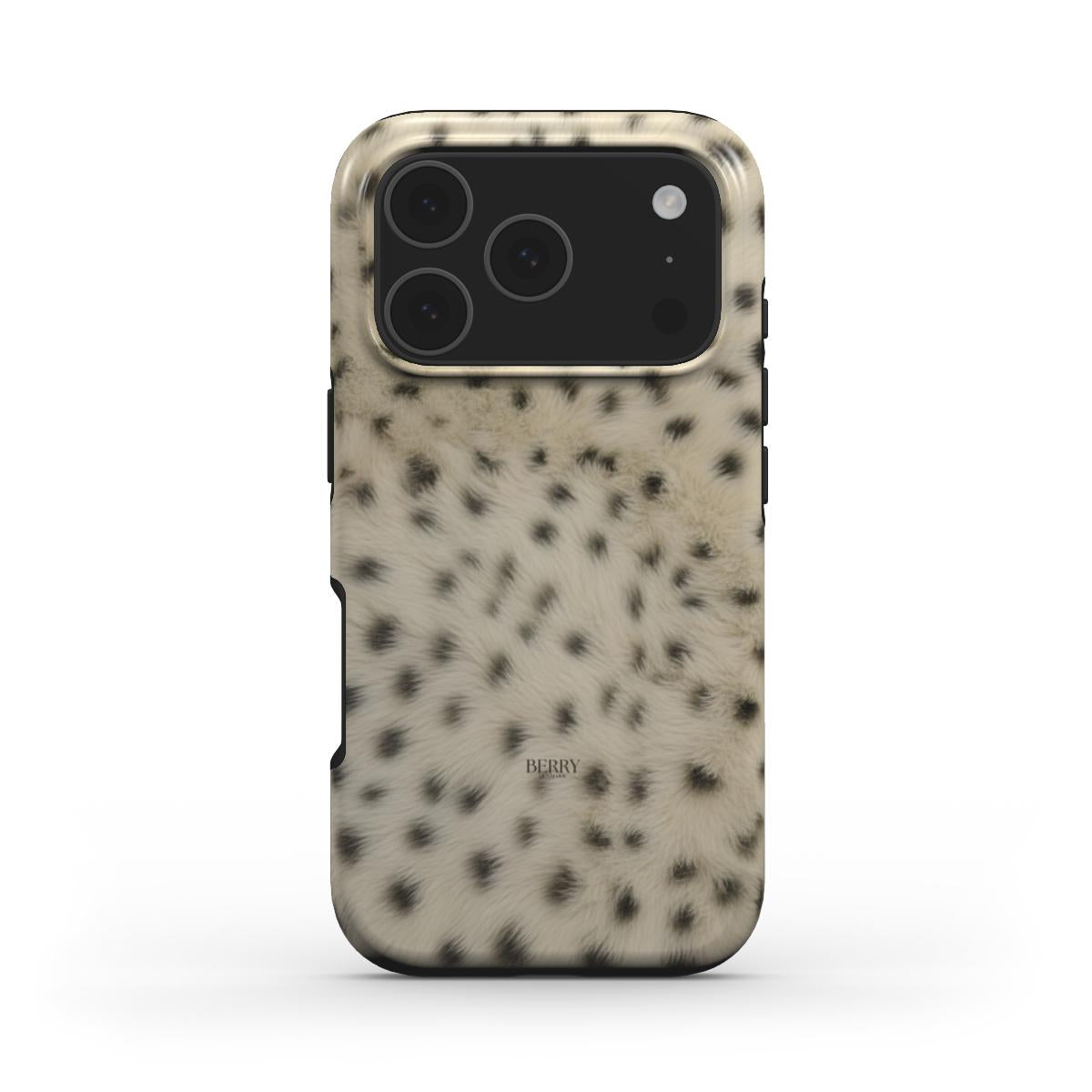 Trendy phone case with a fluffy cheetah-inspired pattern in guld, bronze, brun, beige, flerfarvet, and sort colors for a feminine and stylish look.
