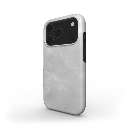 Trendy and feminine phone case in dreamy white with subtle silver and gray shimmer, offering a beautiful and stylish protective accessory.