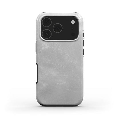 Trendy feminine phone case in dreamy white with subtle silver and gray accents, combining stylish elegance with a soft, girly aesthetic.