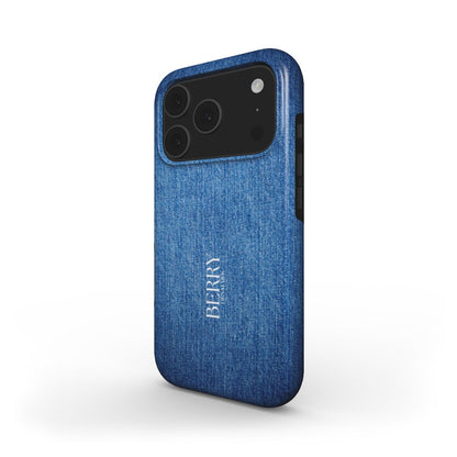 Trendy phone case with a blue jeans texture featuring a feminine, girly aesthetic for a popular and beautiful everyday look.
