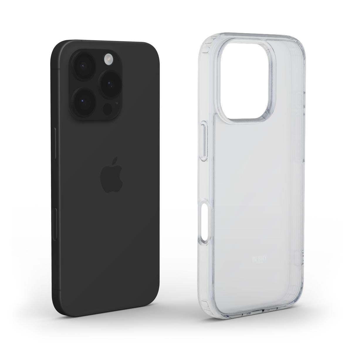 Clear minimalistic transparent phone case beside a sleek black smartphone, showcasing a trendy and feminine protective design in the color Klar.