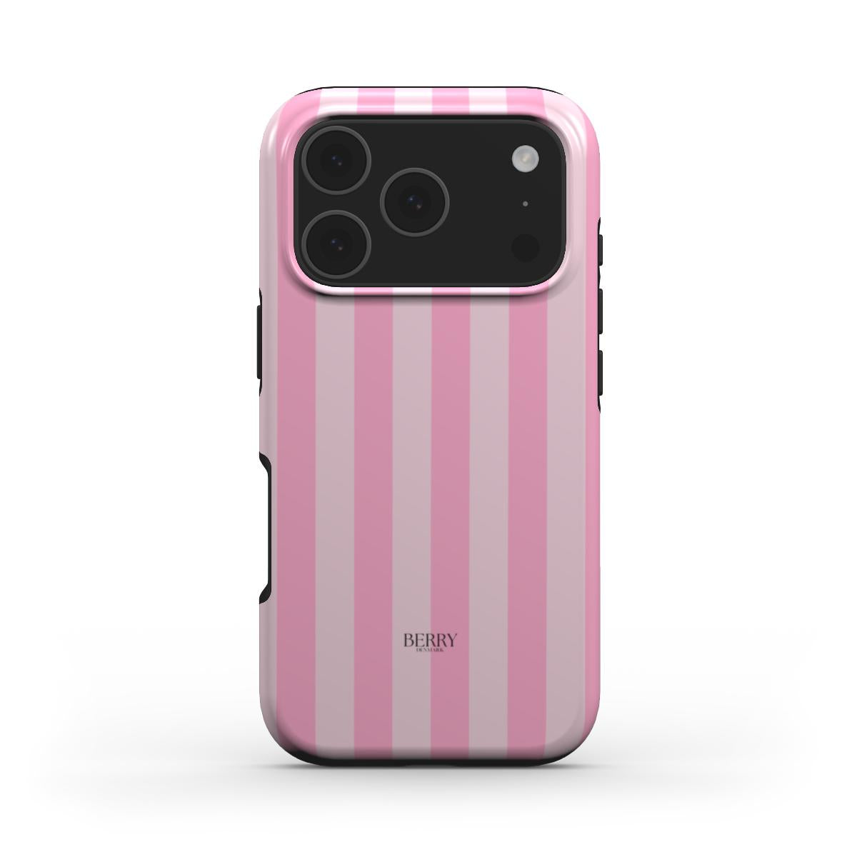 Trendy pink striped phone case with a feminine and girly aesthetic, featuring soft vertical lines and a sleek, popular design.