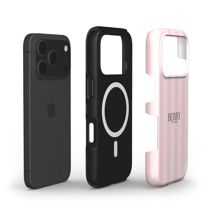 Pink striped trendy phone case with feminine and girly aesthetic, designed to protect and style your device with a popular modern look.