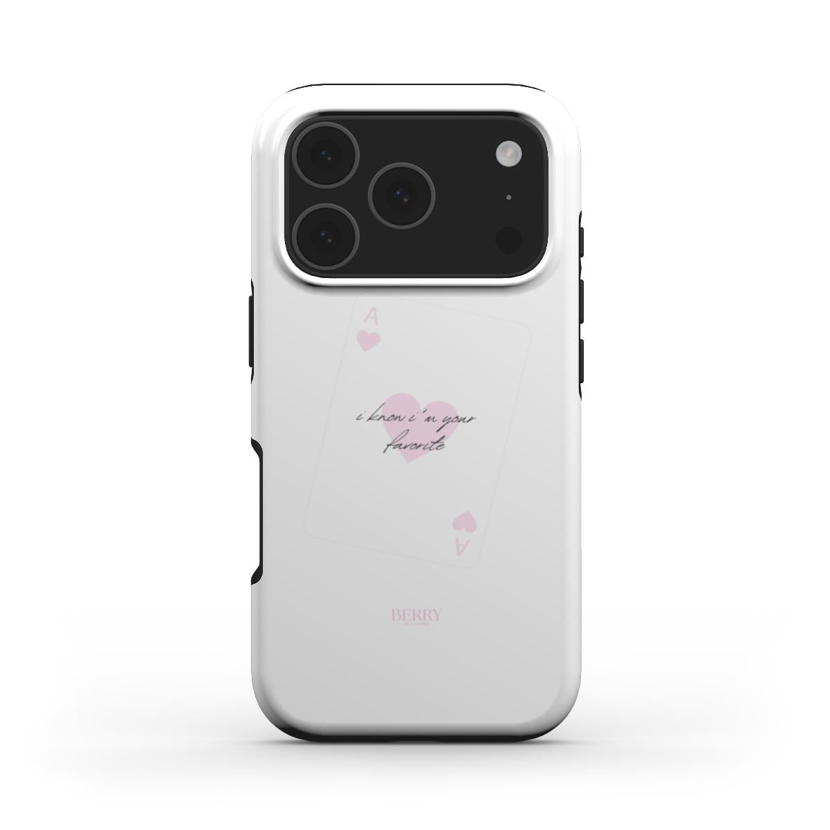 White phone case with pink and multicolor accents featuring delicate hearts and elegant script, presenting a trendy, feminine, and beautiful aesthetic design.