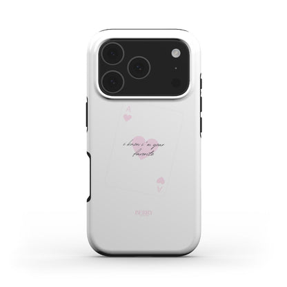 White phone case with pink and multicolor accents featuring delicate hearts and elegant script, presenting a trendy, feminine, and beautiful aesthetic design.