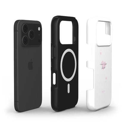 Black and white phone cases with MagSafe compatibility, featuring a feminine and trendy pink multicolor design for a stylish, girly aesthetic.