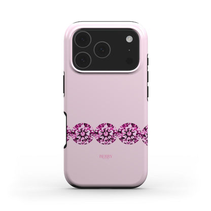 Trendy feminine phone case in rosaguld pink with a stylish pink diamond pattern, combining aesthetic charm with a girly and beautiful vibe.