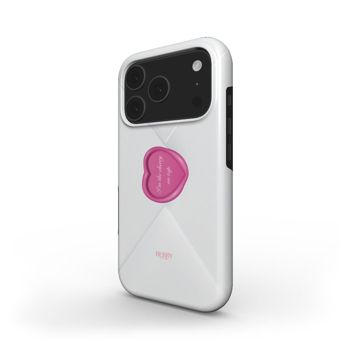 Stylish white phone case with a trendy pink heart accent, featuring a feminine and popular design perfect for that girly, aesthetic look.