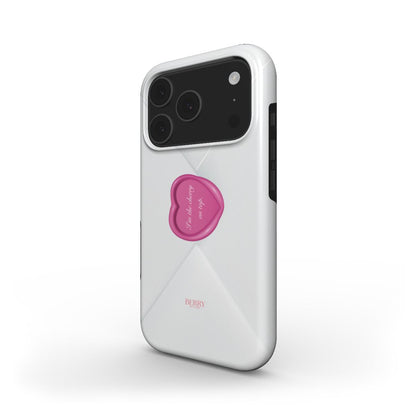 Stylish white phone case with a trendy pink heart accent, featuring a feminine and popular design perfect for that girly, aesthetic look.