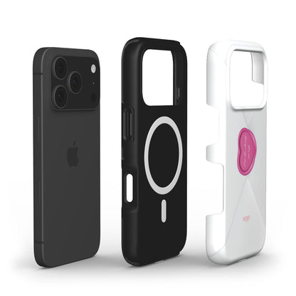 Trendy and sleek phone case design with black and white color options, featuring a stylish pink accent for a feminine and aesthetic look.